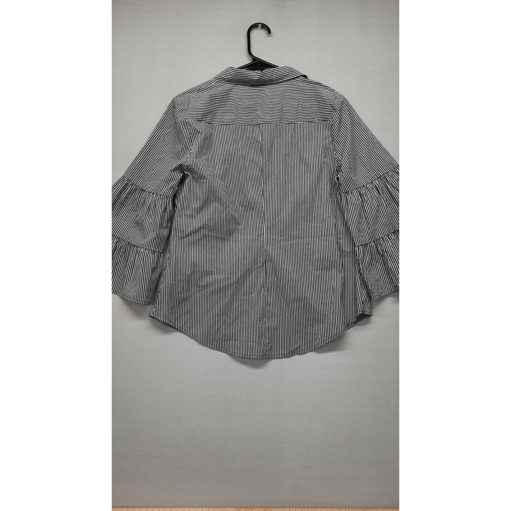 Worthington Women's White/Black Stripe Long Sleeve Button Front Shirt Size M - Picture 2 of 7